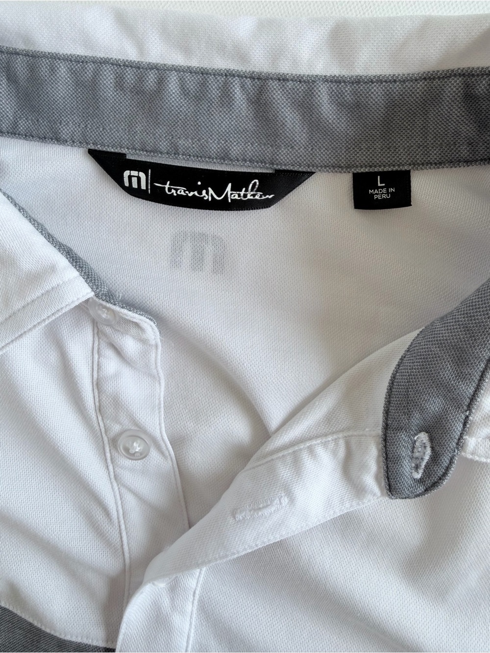 TravisMathew Pima Cotton Polo Shirt Gray White Colorblock Golf Size L - Picture 3 of 10